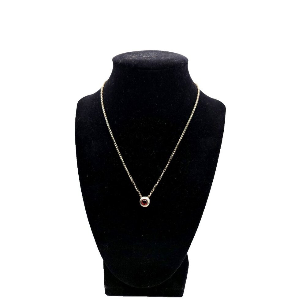 Vintage 925 Sterling ZINA Signed Modernist Necklace with Red Glass Pendant